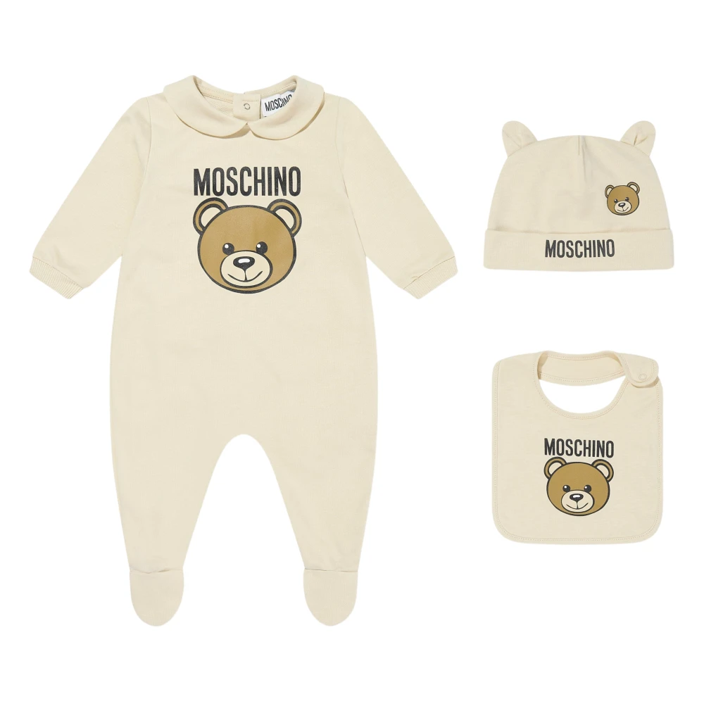 Moschino Unisex Kids Beige Kids Sets, 6 M, Baby Bear Logo Babygrow Set In