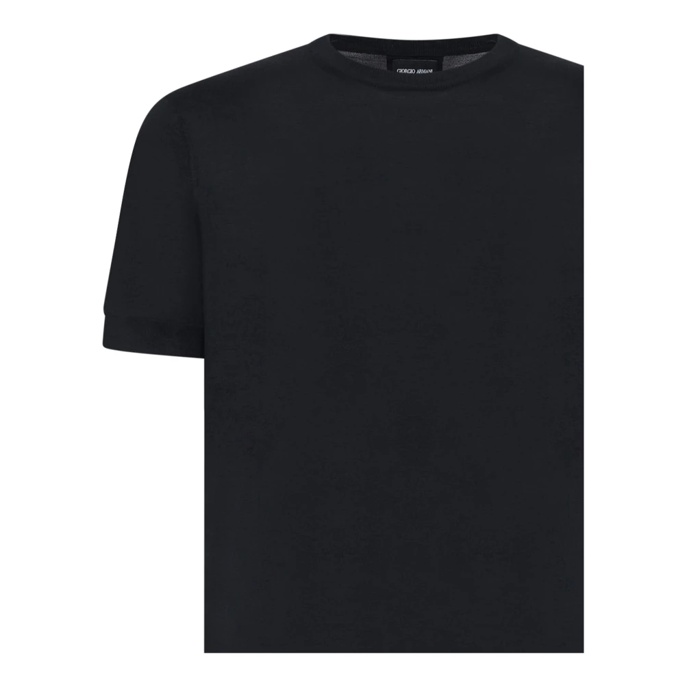 Giorgio Armani Zijde Katoen Ronde Hals Korte Mouw Sweater Black Heren