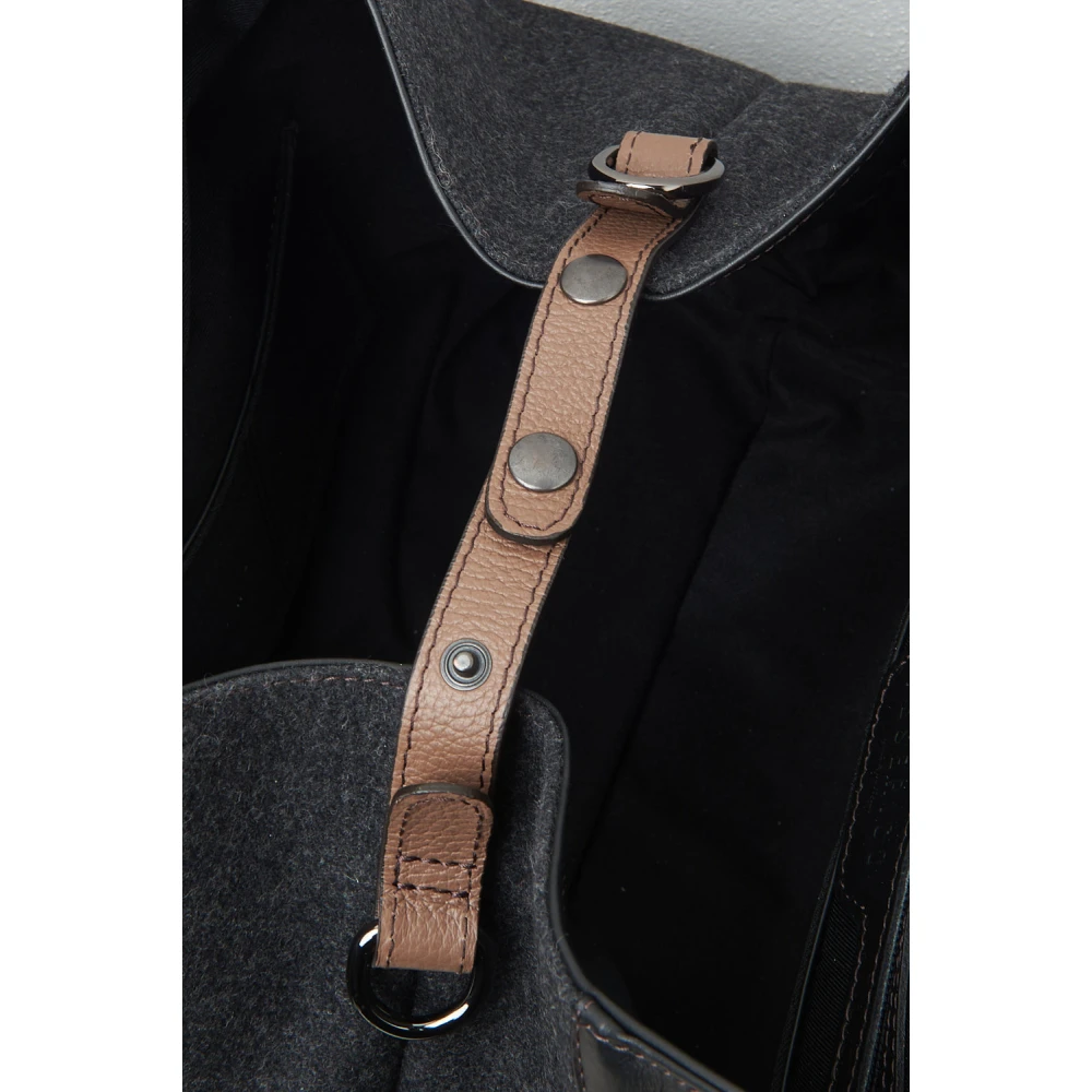 PESERICO Vilt echt leer en Punto Luce trim tote tas Gray Dames