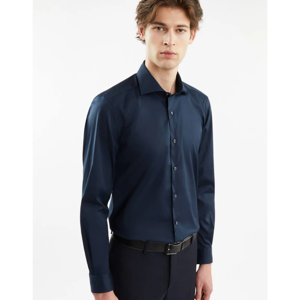 Fay Stretch Poplin Overhemd Blue Heren