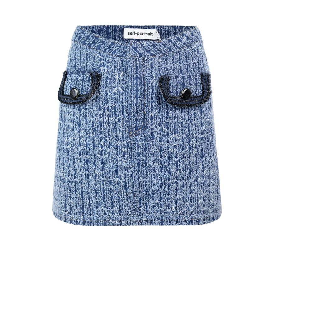 Self Portrait Denim Mini Rok met Geweven Details Blue Dames