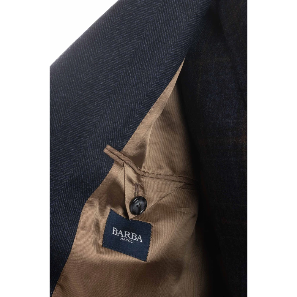 Barba Blauwe dubbelrijige wollen jas visgraat Blue Heren