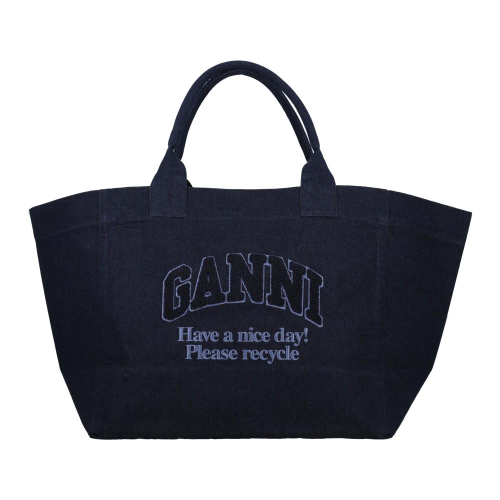 Ganni Donkerblauwe Denim Shopper Handtas Blue Dames