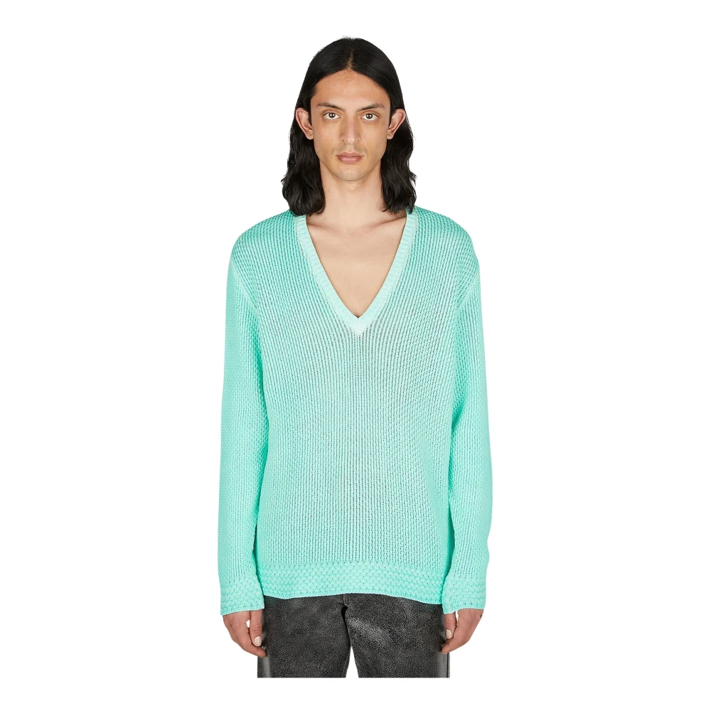 Guess Men's Green V-Neck Jumper - V-Neck Knitwear - Xl - Knitwear