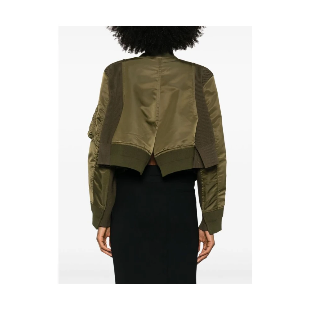 Sacai Groene Gebreide Panelen Gewatteerde Jas Green Dames
