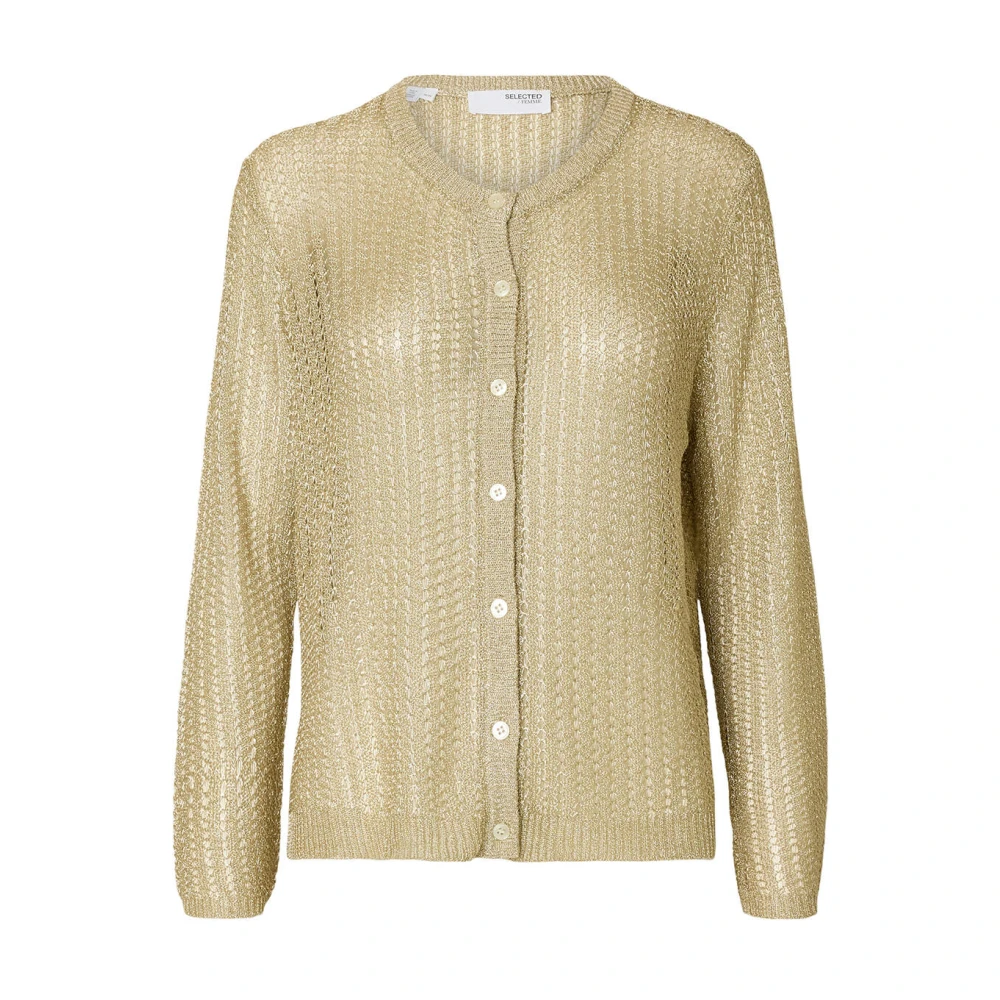Selected Femme Metallic Gebreid Vest Yellow Dames