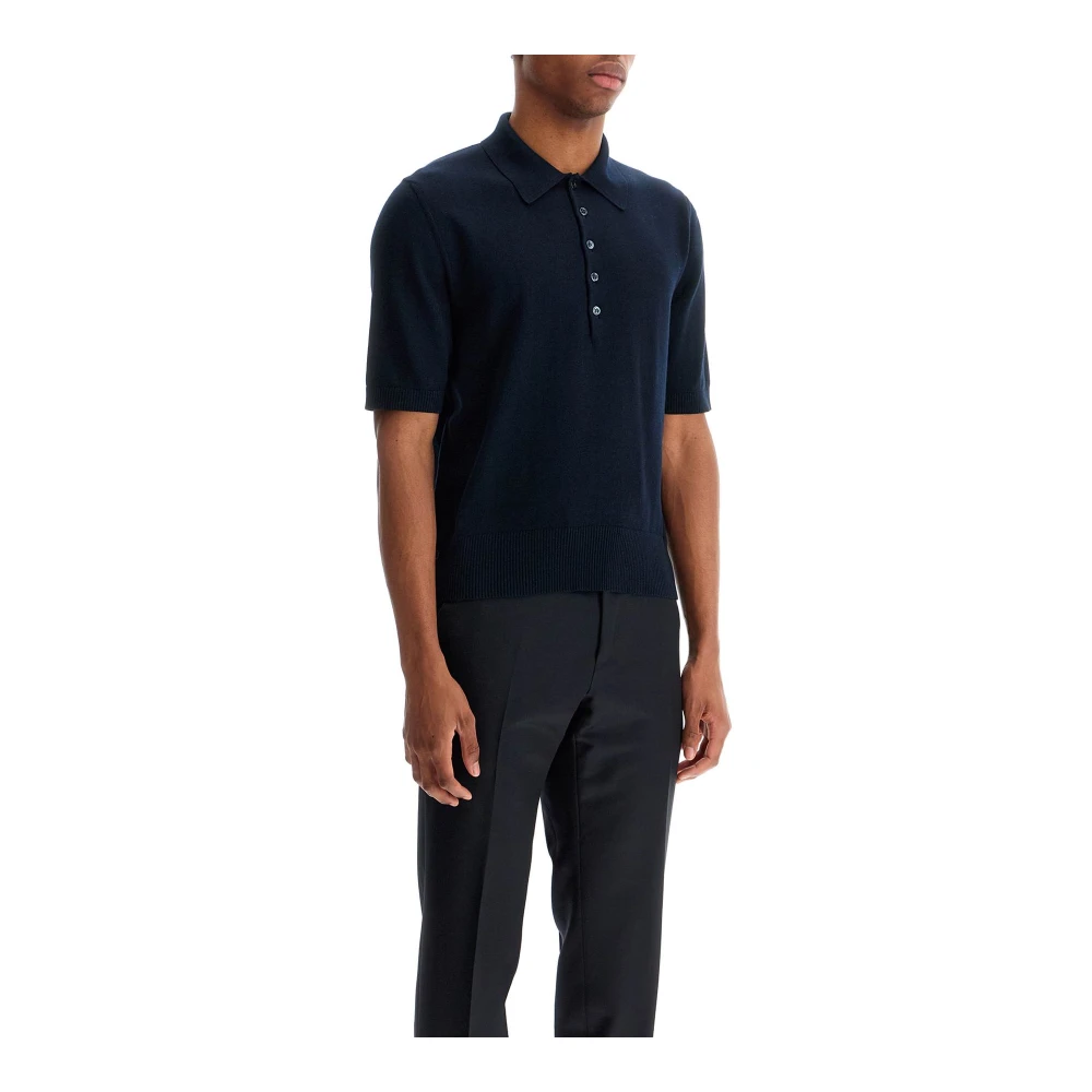 Thom Browne Contrast 4-Bar Gebreid Poloshirt Blue Heren