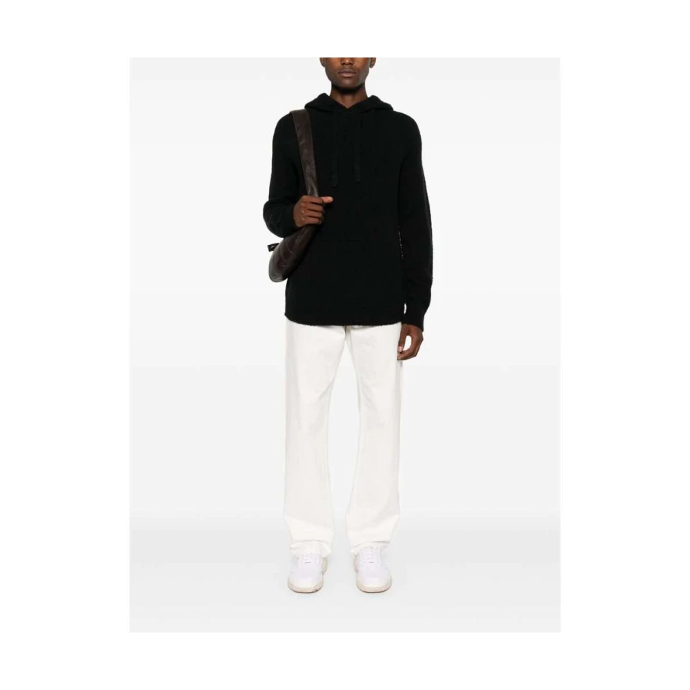 Roberto Collina Zwarte Bouclé Gebreide Hoodie Trui Black Heren