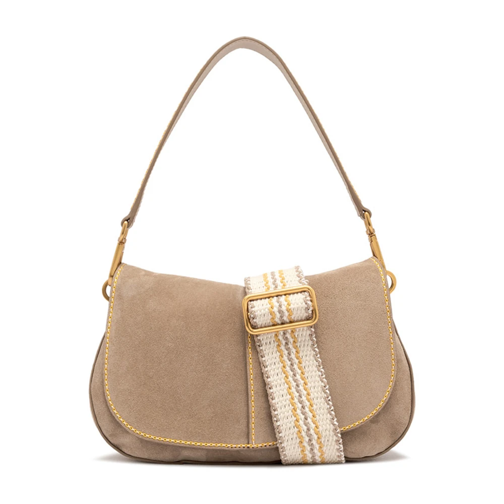 Gianni Chiarini Stijlvolle Duifgrijze Suède Schoudertas Beige Dames