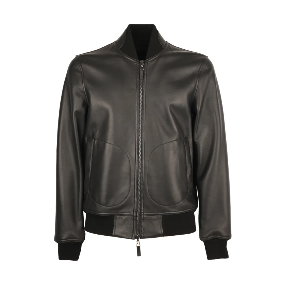 Emporio Armani Gladleren bomberjack met geribbelde manchetten Black Heren