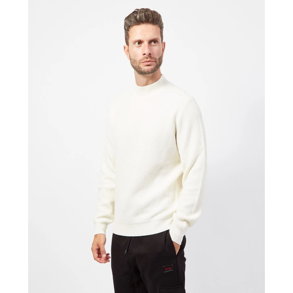 Hugo Boss Witte Wol Half-Zip Trui White Heren