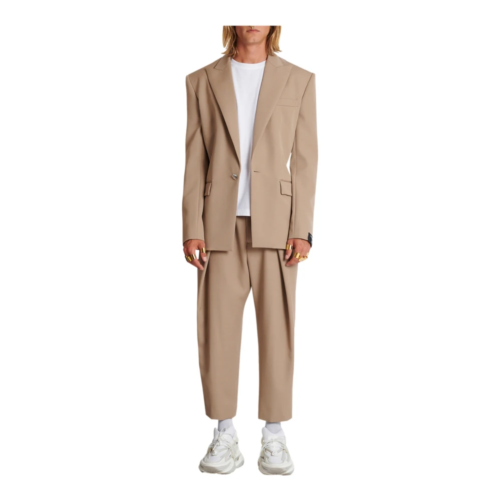 Balmain 1 Button Blazer Jacket Beige Heren