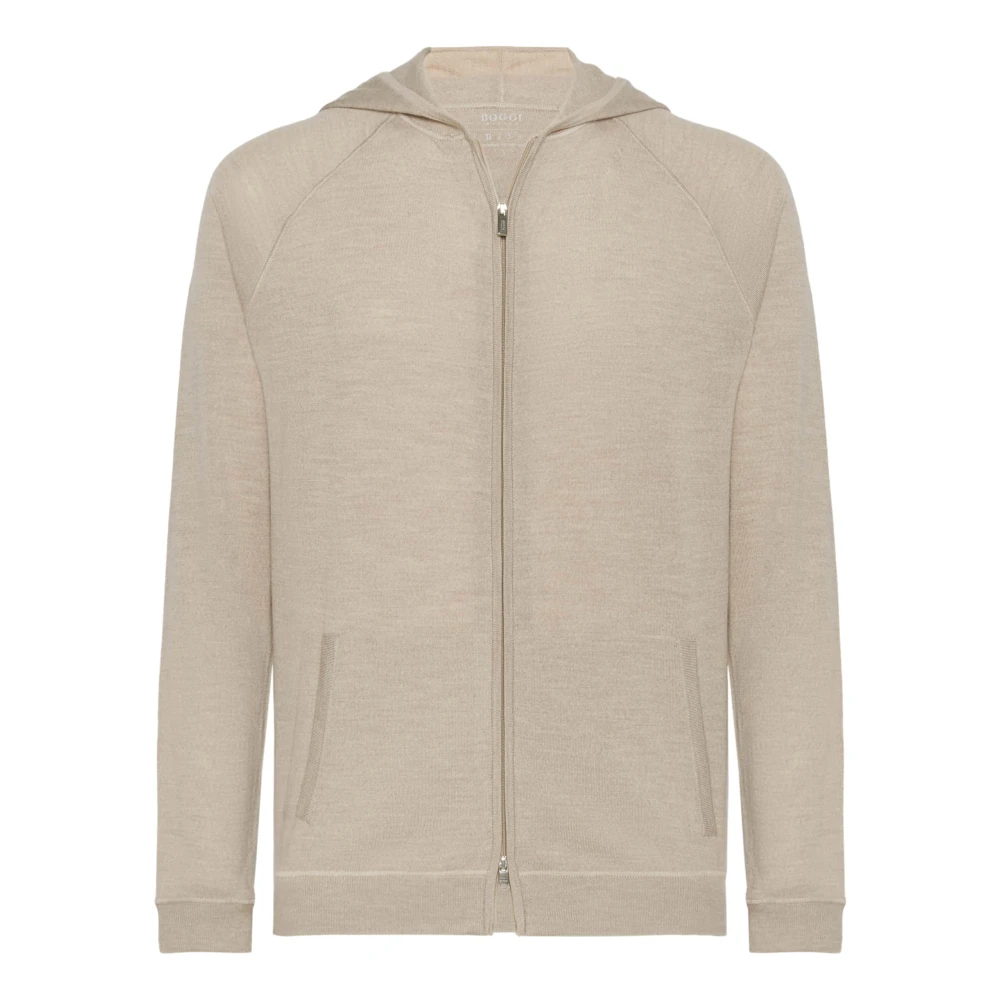 Boggi Milano Merino Wol Volledige Ritssluiting Hoodie Beige Heren