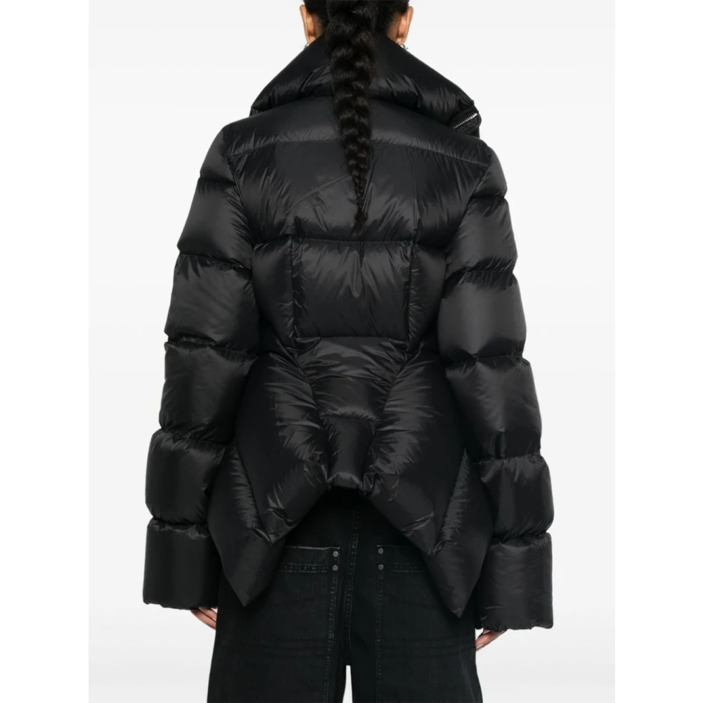 Rick Owens Zwarte Gewatteerde Jas met Trechterhals Black Dames