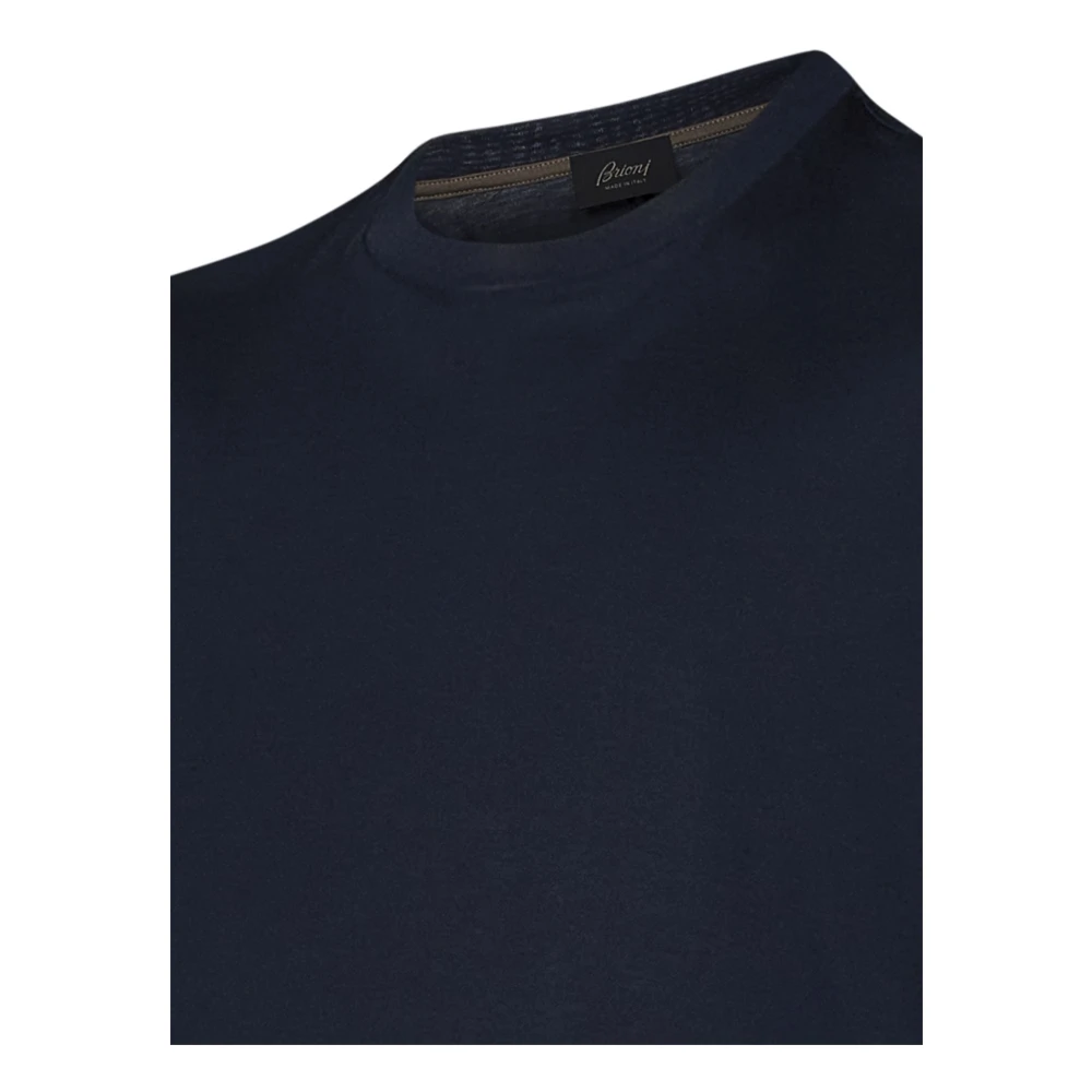 Brioni Blauwe Ribgebreide Crewneck T-shirt Blue Heren