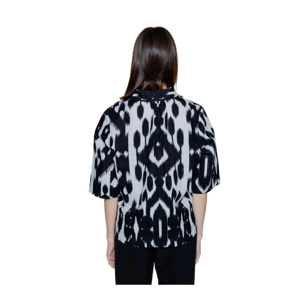 Street One Zwart Linnen Korte Mouw Blouse Black Dames