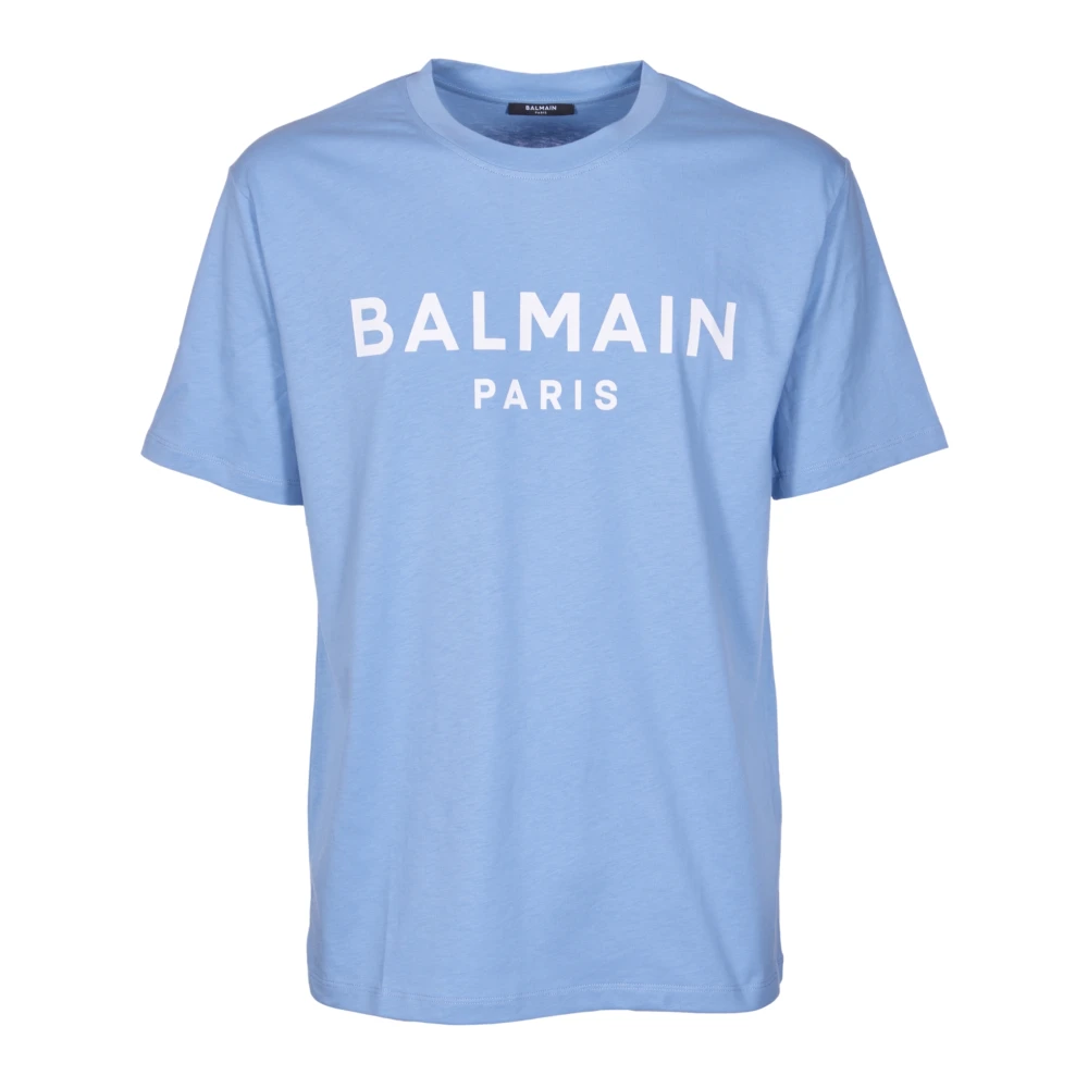 Balmain Crew-neck Logo Print T-shirt Blue Heren