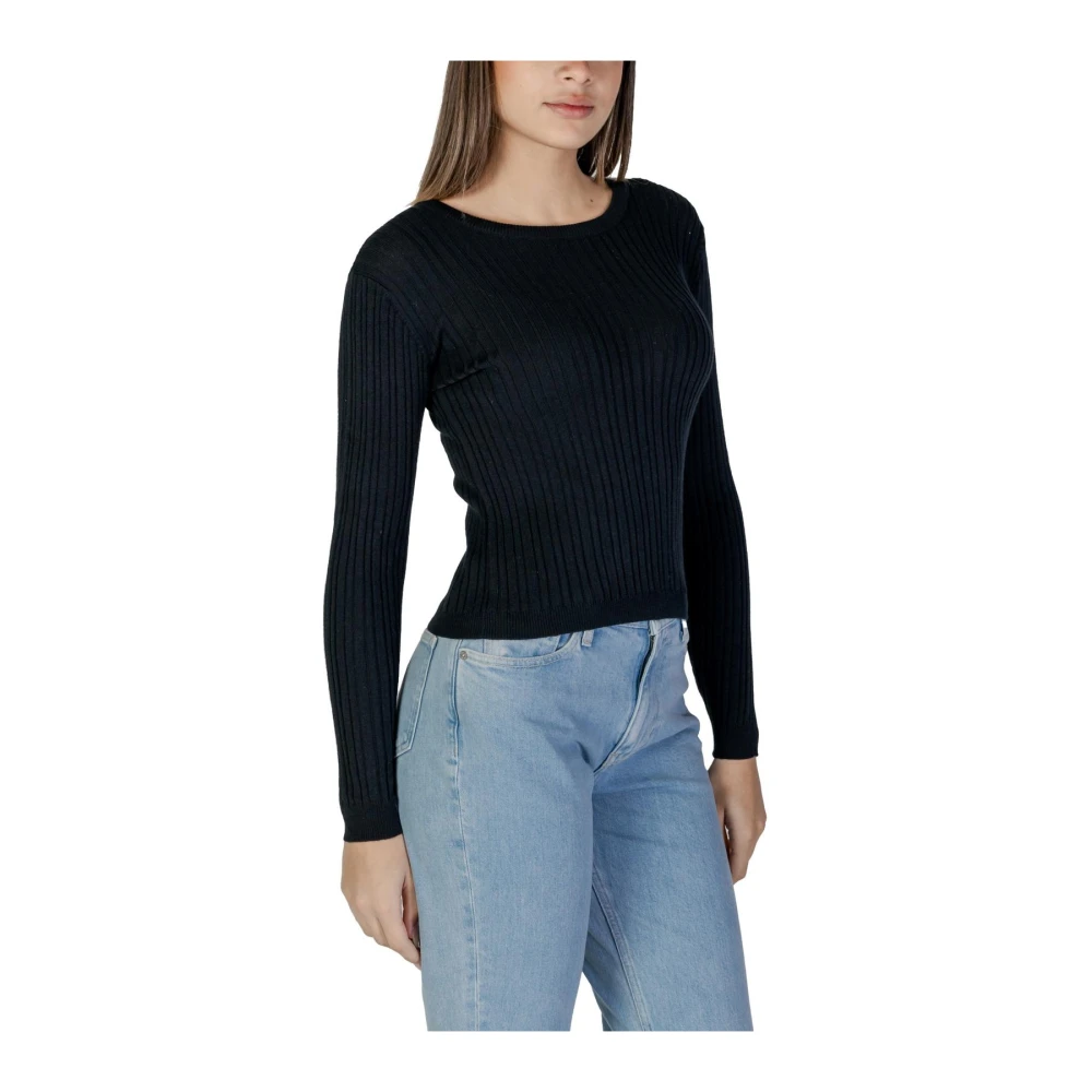 Vila Geribbelde Gebreide Trui Lange Mouw Black Dames