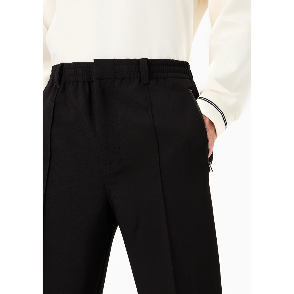 Emporio Armani Zwarte broek met elastische taille en decoratieve ribbels Black Heren