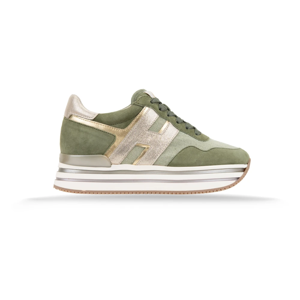 Hogan Suède en glitter vetersneakers Dames Schoenen Groen