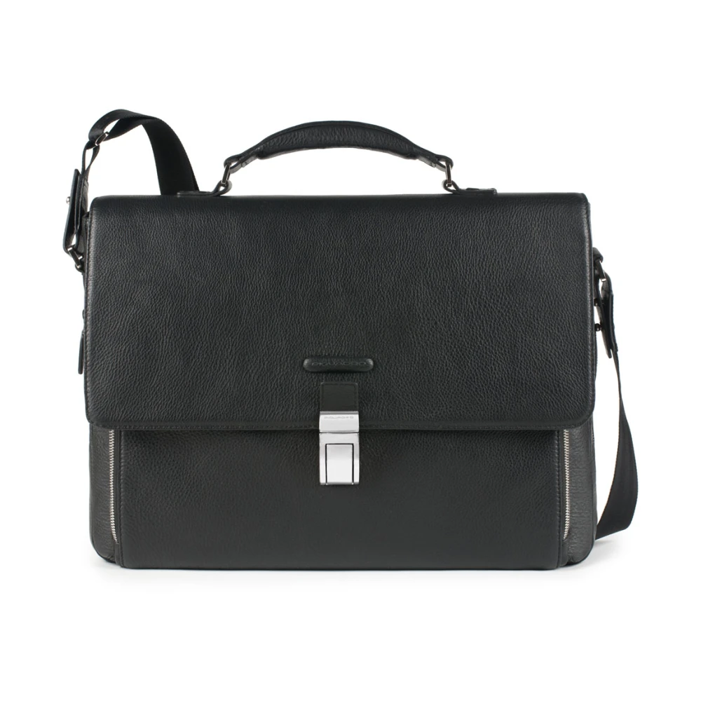 Piquadro Mannelijk Zwart Over-Flap, Expandable Computer Bag