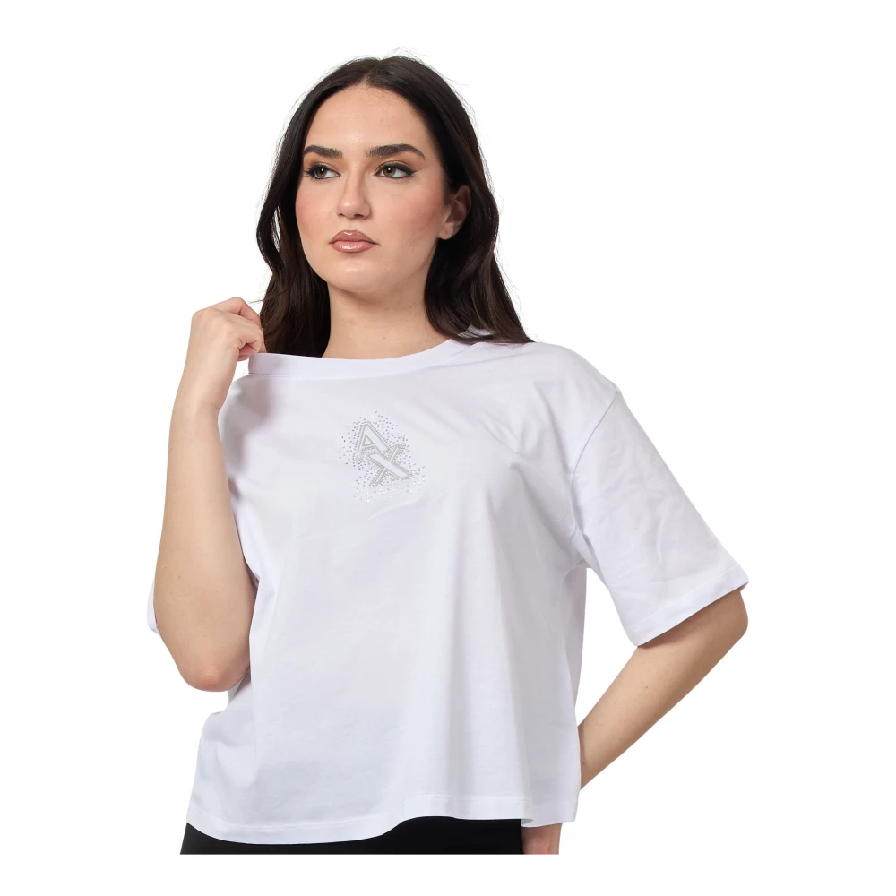 Armani Exchange White T-Shirts, Female, Xl, T-Shirt With Rhinestone Logo