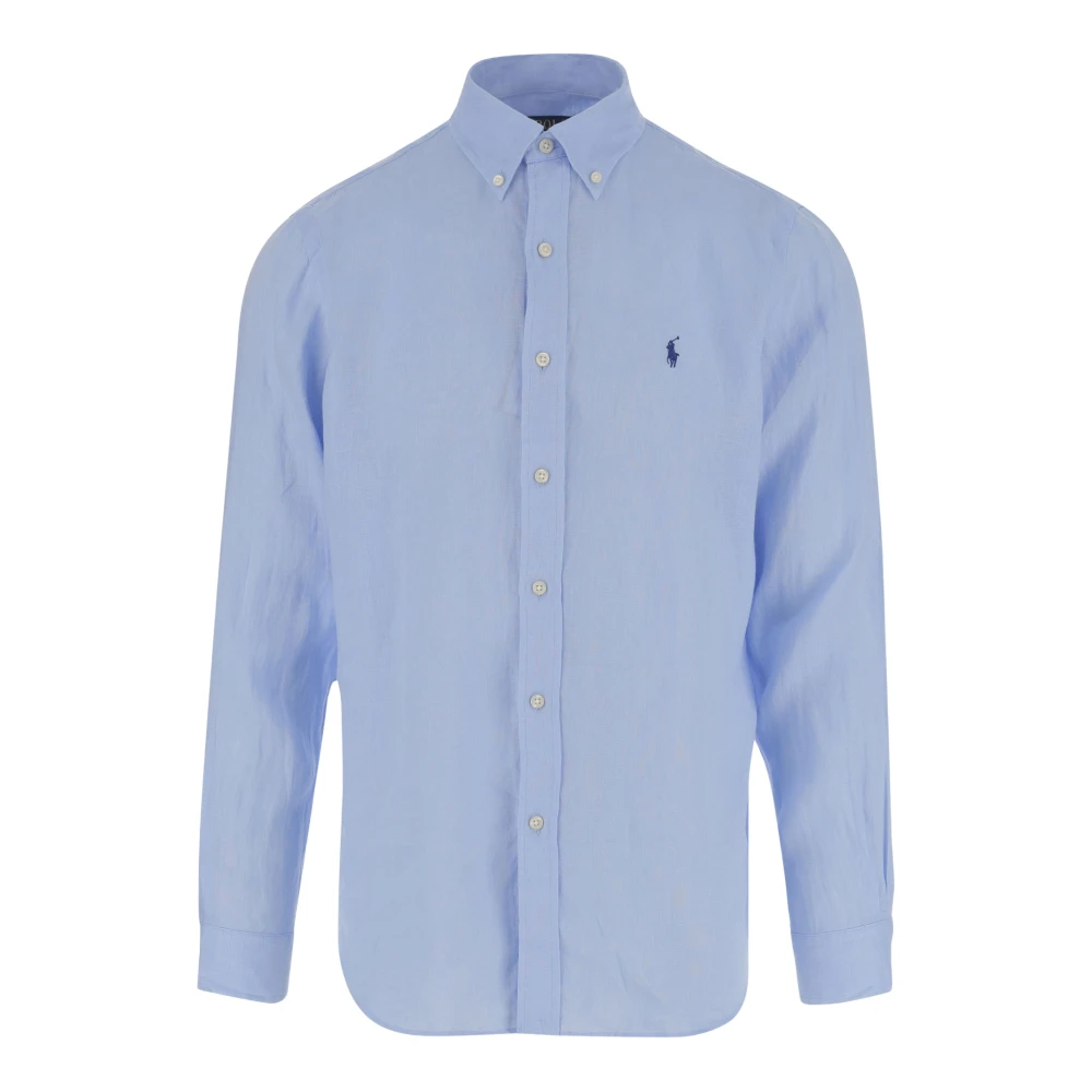 Polo Ralph Lauren Boys Blue Shirts,, Logo Linen Shirt Button-Down Collar Medium