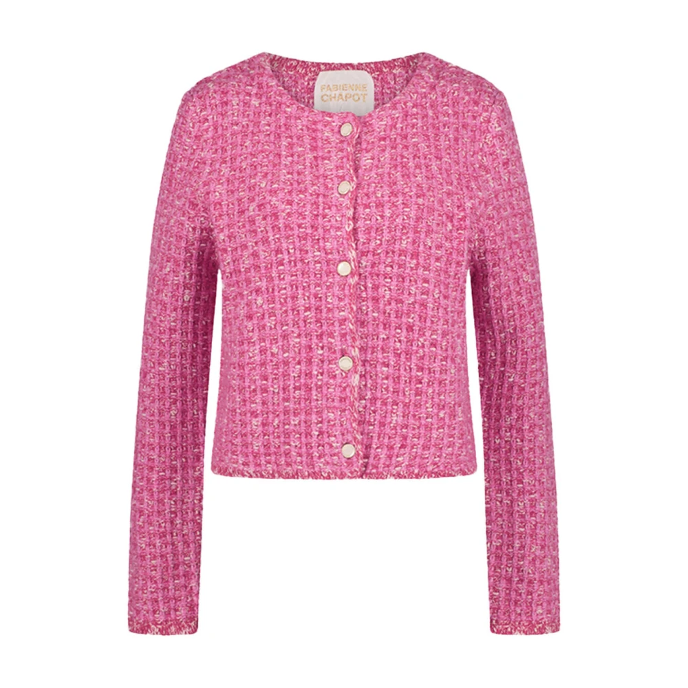Fabienne Chapot gebreid tweed vest Josh roze ecru donkerroze