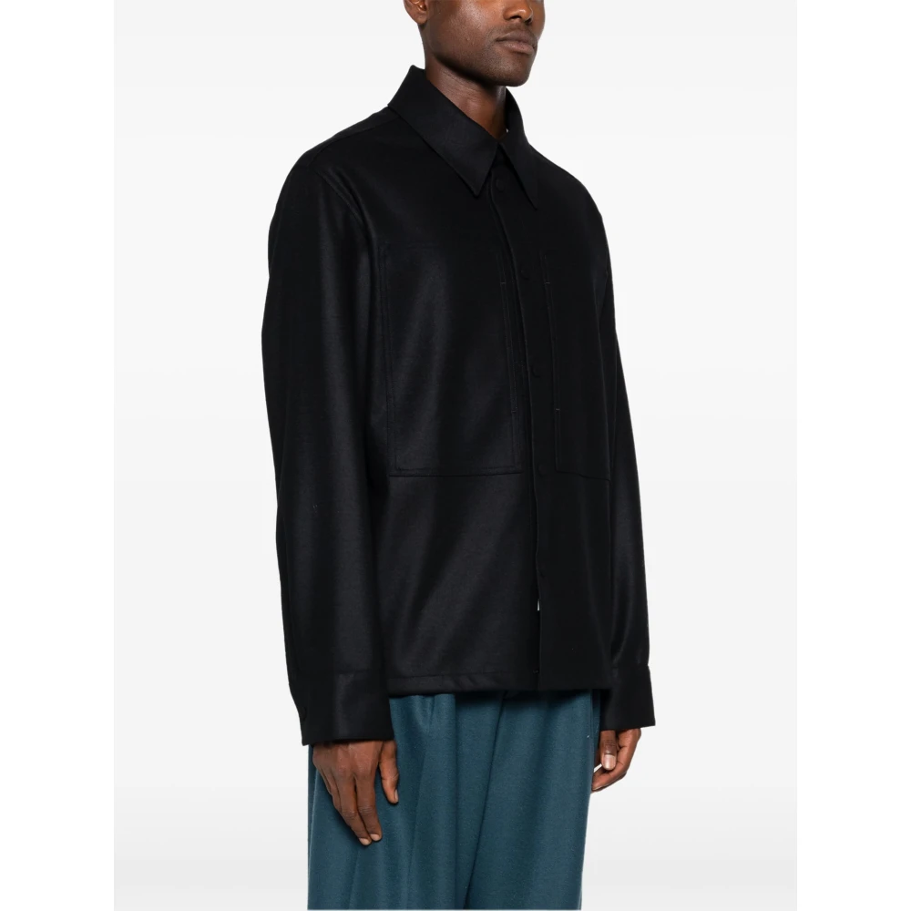 Jil Sander Zwarte Wollen Overshirt met Knoopsluiting Black Heren