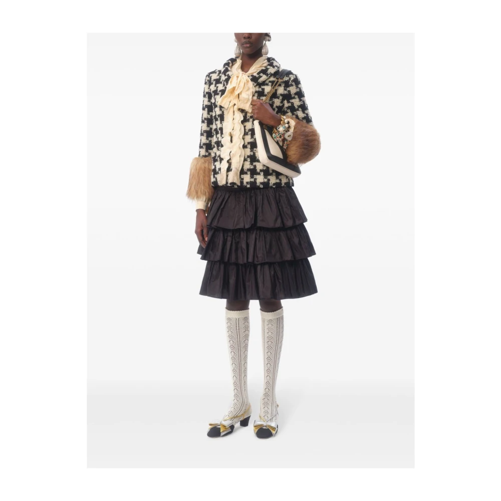 Valentino Geruit Patroon Wollen Zijden Jas Beige Dames
