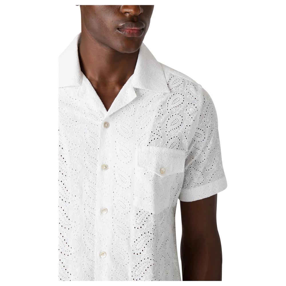 Eleventy Korte mouw katoenen bowling shirt White Heren