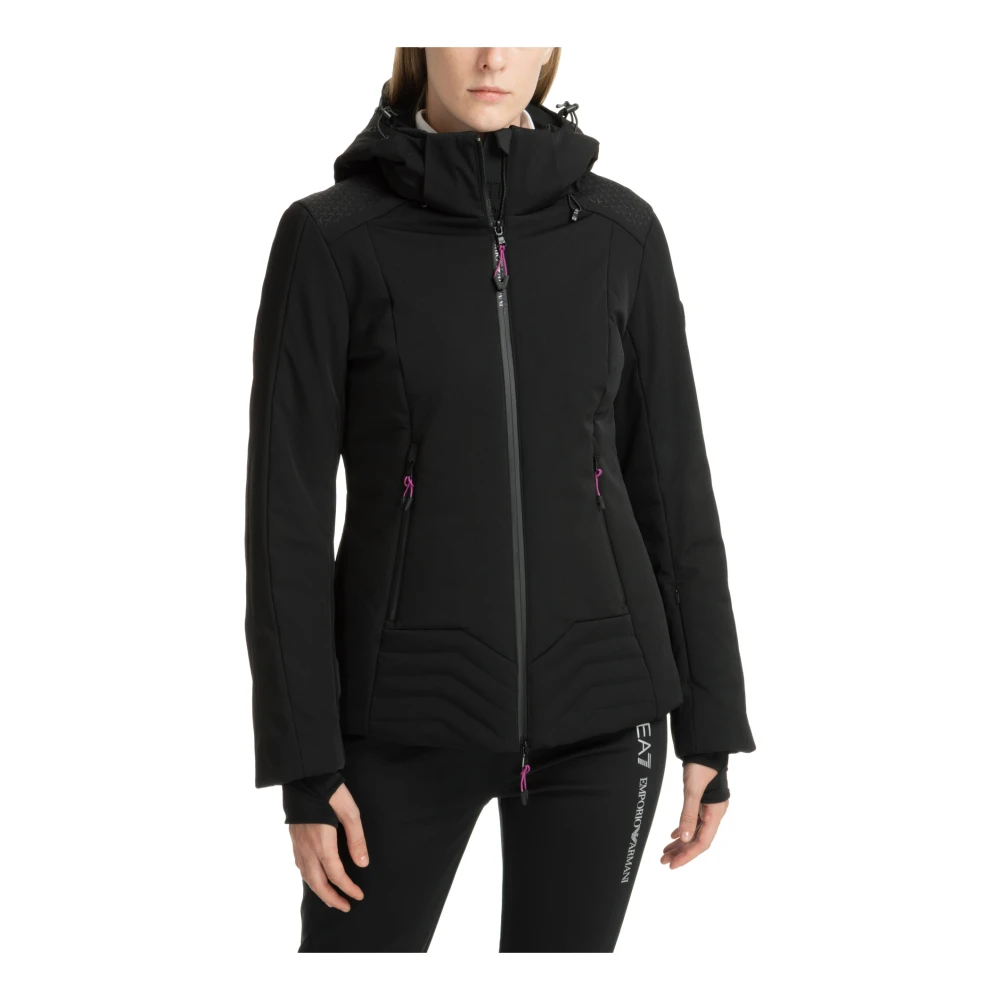 Emporio Armani EA7 Ritssluiting Effen Ski Jas Capuchon Black Dames