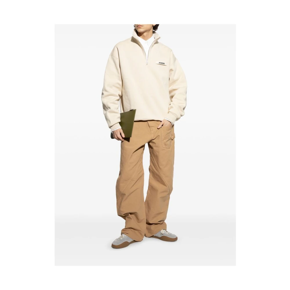 Jacquemus Beige Logo Zip Sweater Beige Heren
