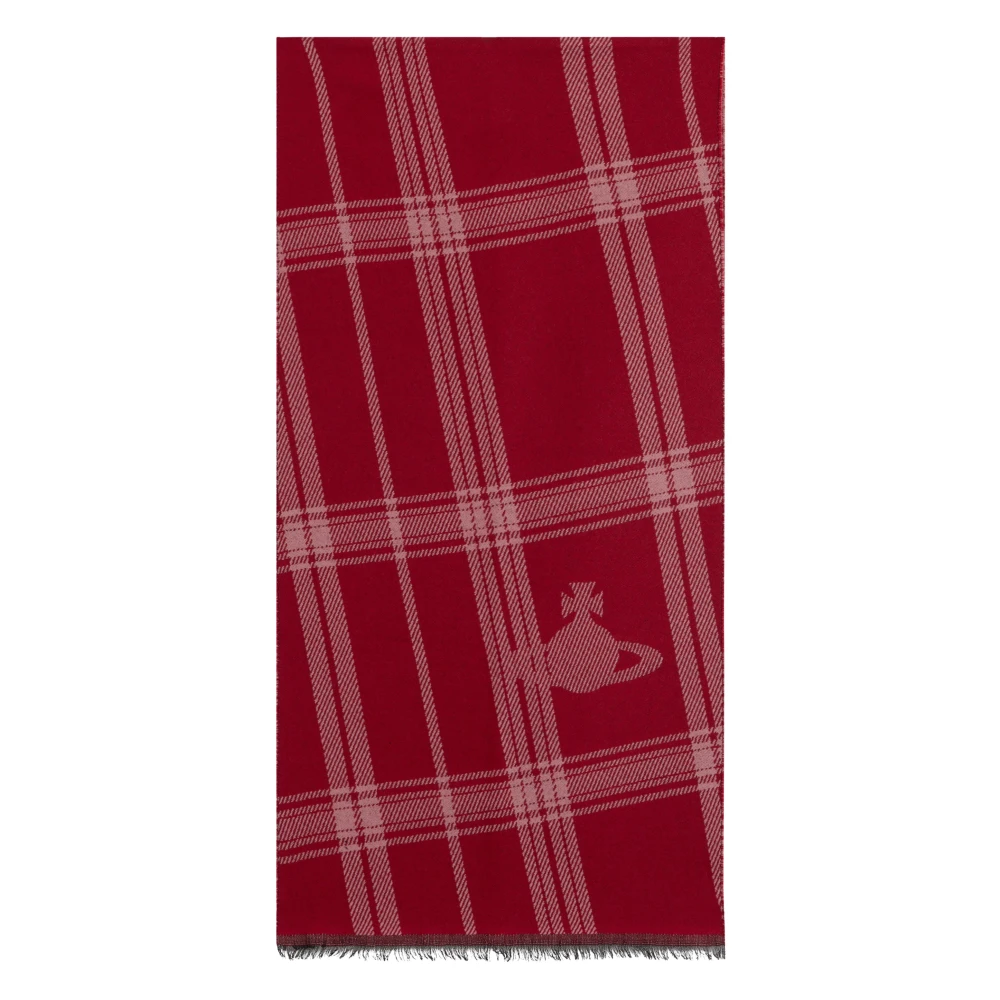 Vivienne Westwood Checkered Scarf With Fringes - Female - Winter Scarves - Red - One Size - Accessories