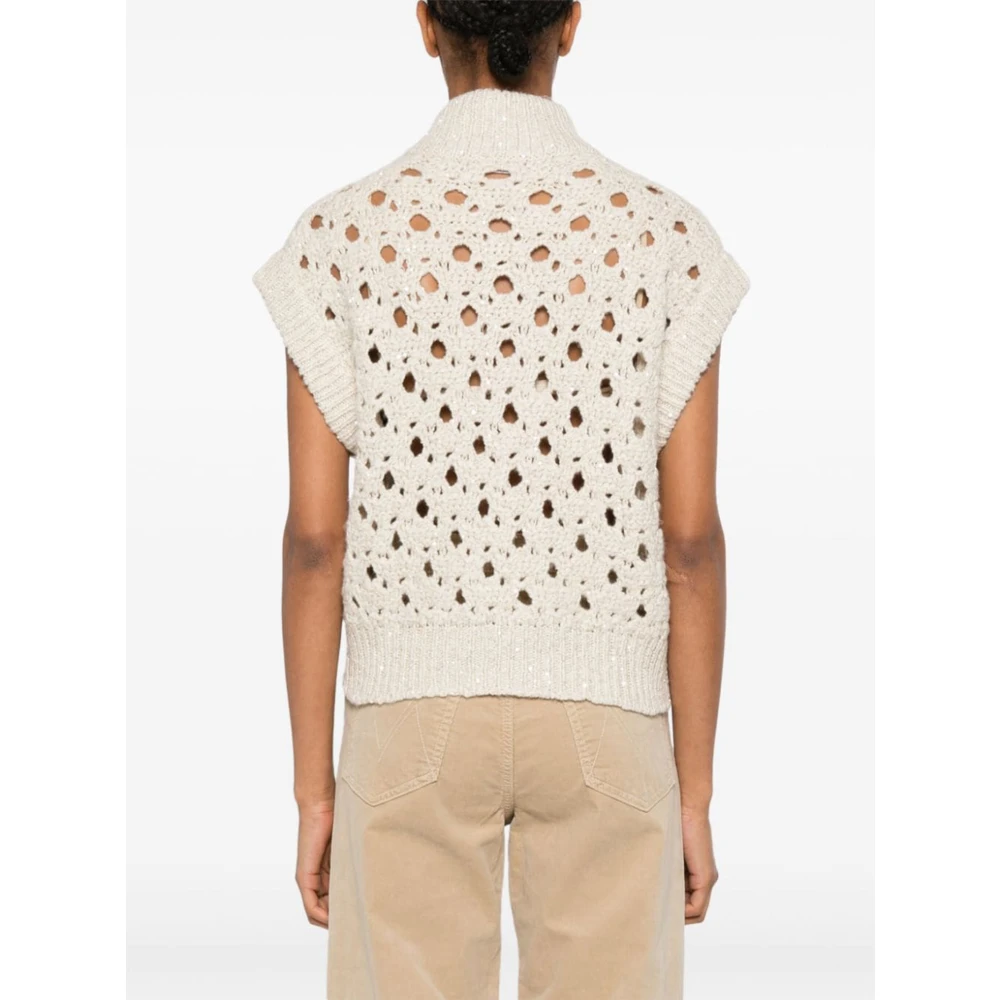 BRUNELLO CUCINELLI Kasjmier Paillet Cardigan Sweater Beige Dames