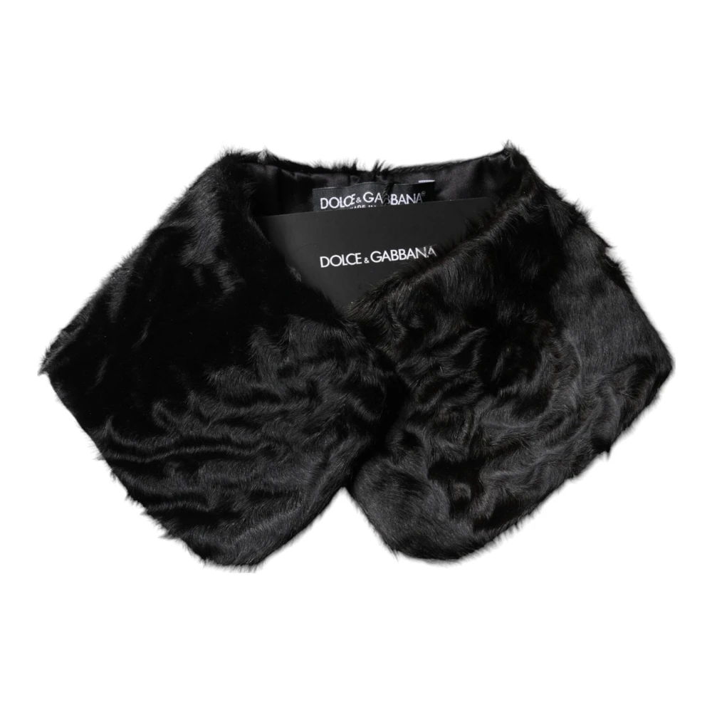 Dolce & Gabbana Black Winter Scarves, Female, One Size, Lamb Fur Collar Neck Wrap Scarf