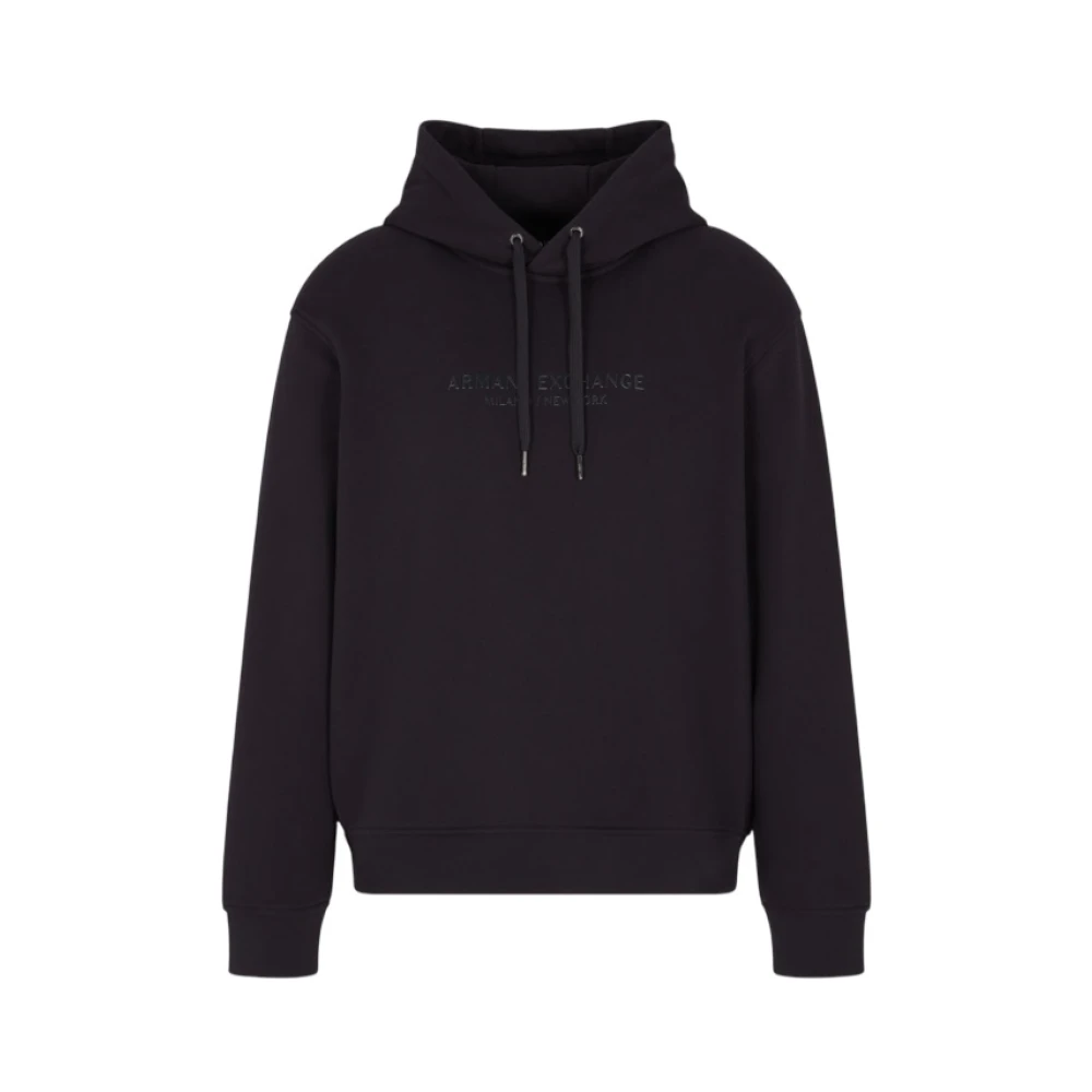 Armani Exchange Men's Blue Hooded Cotton Logo Sweatshirt - Hoodies - S - Sweatshirts & Hoodies
