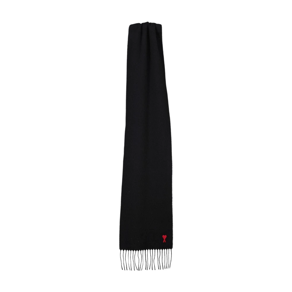 Ami Paris Modieuze Wollen Sjaal met Iconisch Logo Applicatie Black Dames