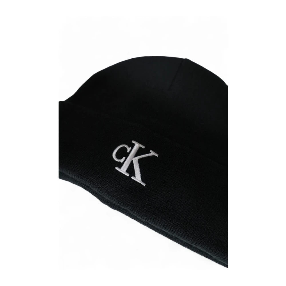 Calvin Klein Monogram Cuffed Beanie Hat Black Heren