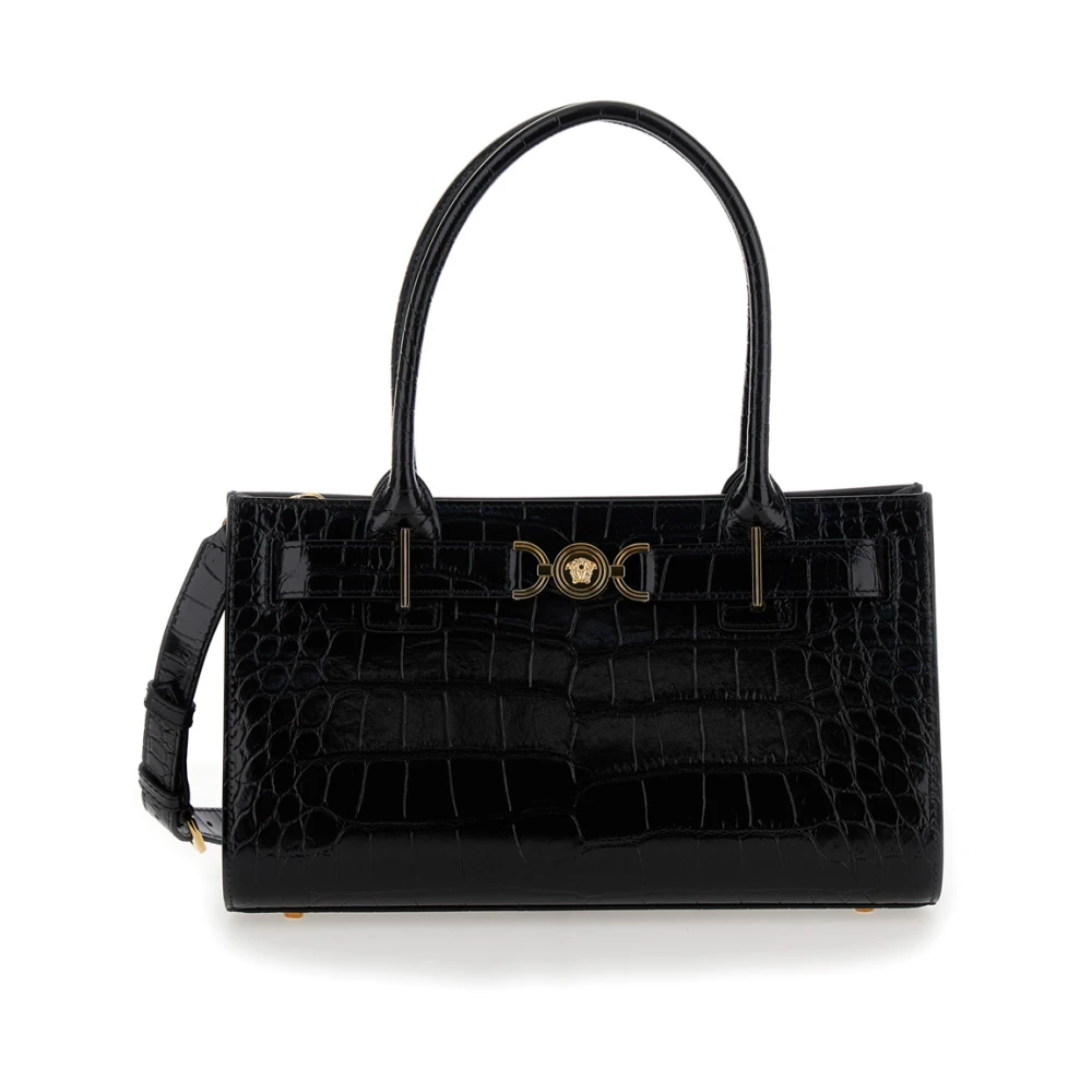 Versace Svart Croco Effekt Läder Tote Väska Black, Dam