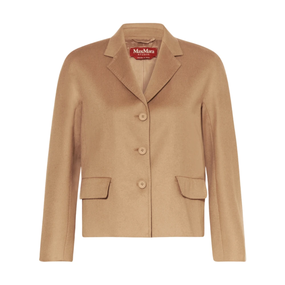 Max Mara Studio Bruine wollen jas Boxy Style Brown Dames