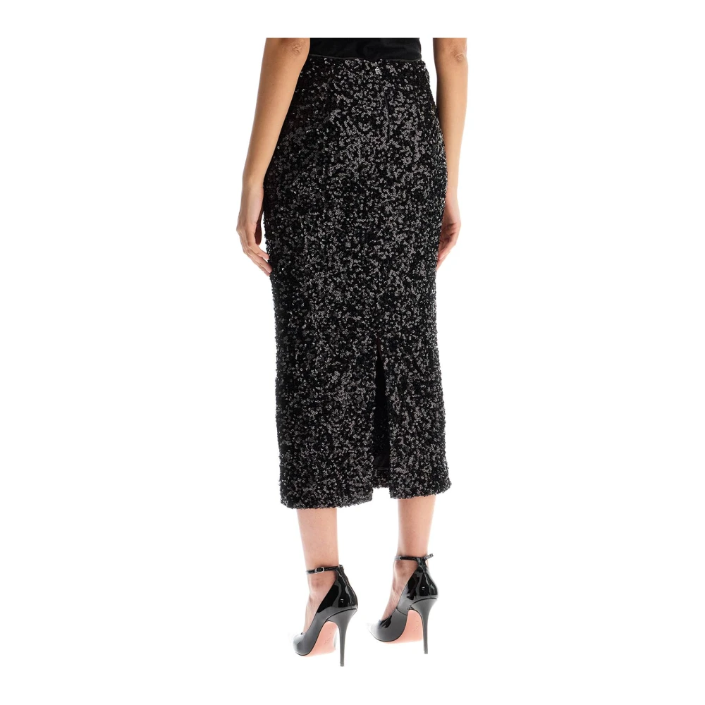 Rotate Birger Christensen Sequin Midi Rok met Achter Split Black Dames