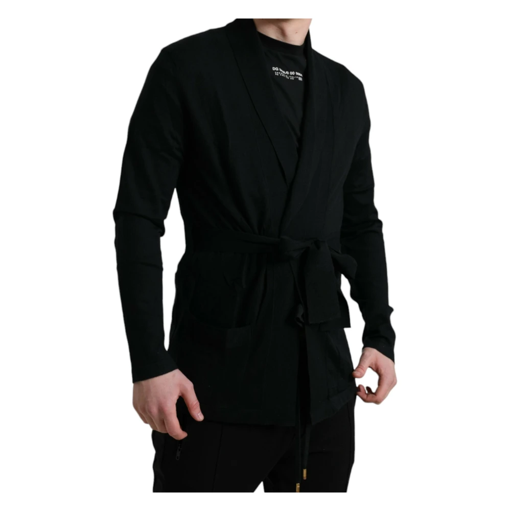 Dolce & Gabbana Luxe Zwarte Kasjmier Badjas met Tailleband Black Heren