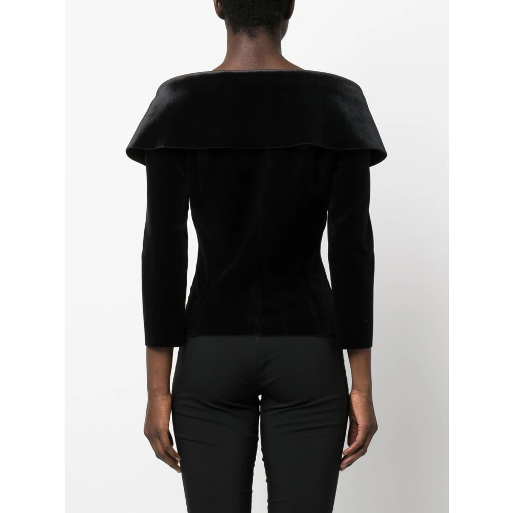 Norma Kamali Zwart Bardot Fluweel Jas Black Dames