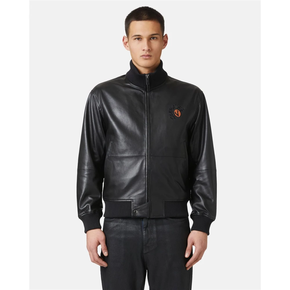 Iceberg Leren bomberjack met beerdetail Black Heren