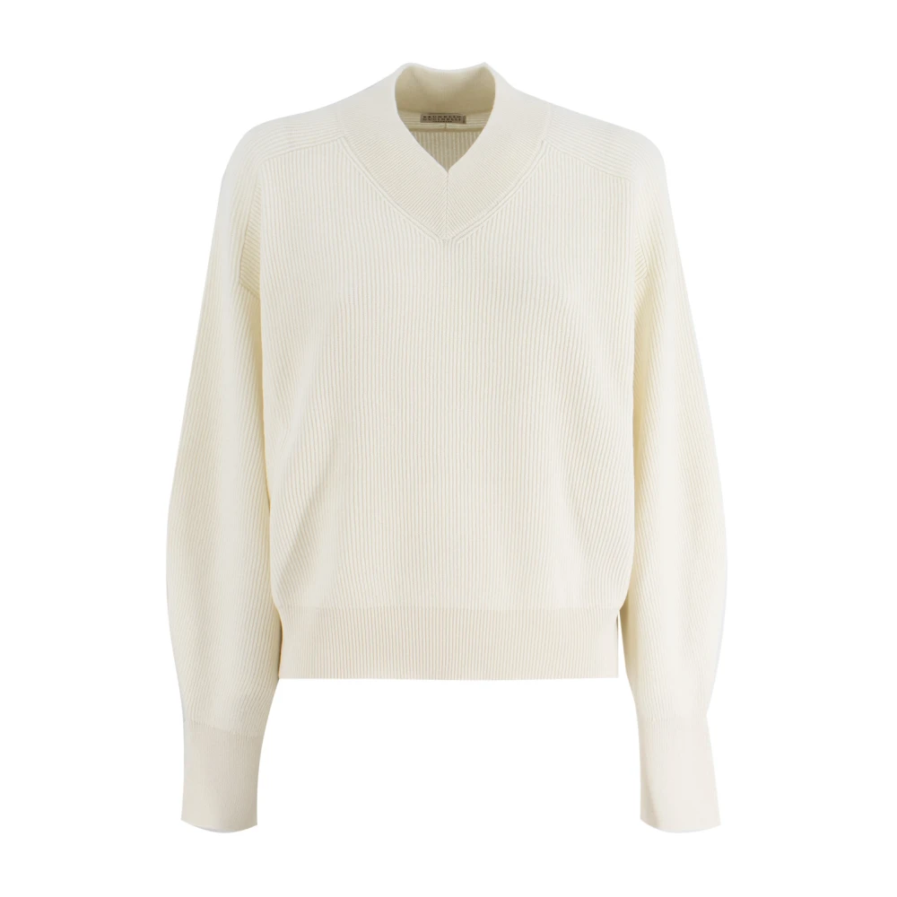 BRUNELLO CUCINELLI V-Hals Ribtrui White Dames