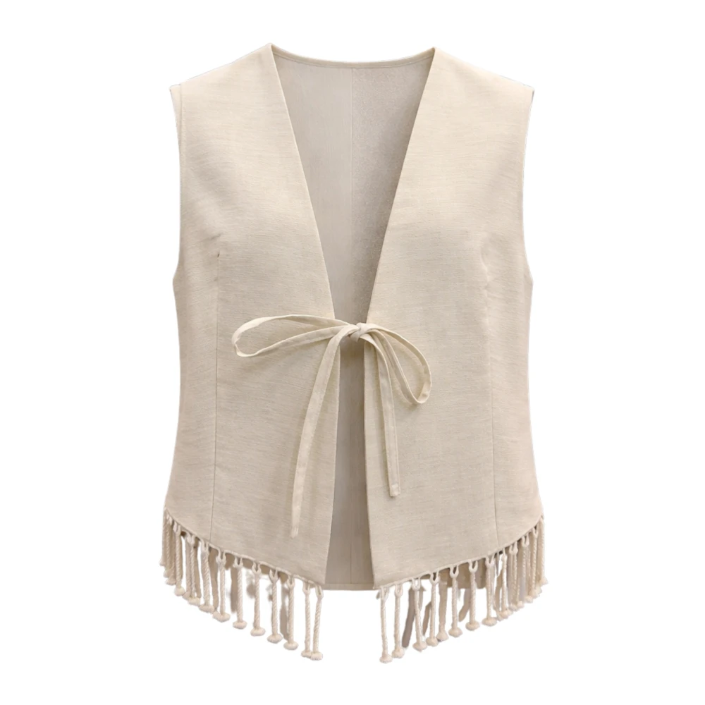 Souvenir Women's Beige Waistcoats, L, Gilet Con Frange Sotto