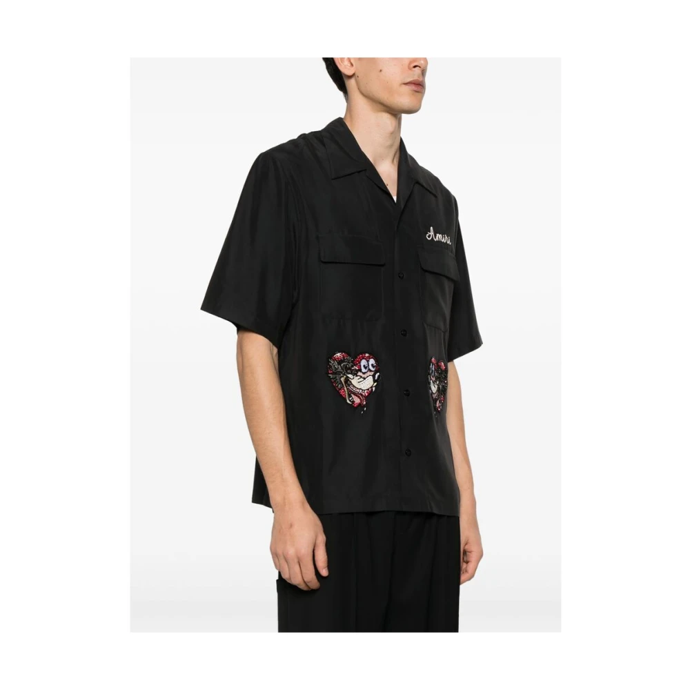 Amiri Zwarte Knoopshirt met Versieringen Black Heren