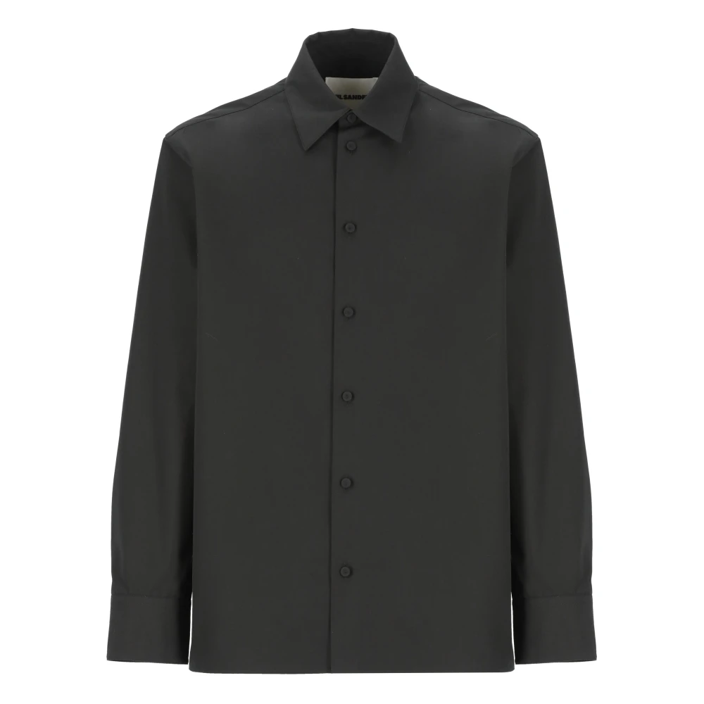 Jil Sander Zwarte Katoenen Overhemd Kraag Lange Mouwen Black Heren