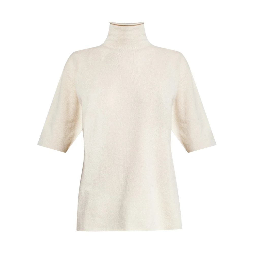 Jil Sander Vrouw Beige Truien & Vesten Dames, S, Kasjmier, Trui Met Korte Mouwen En Col